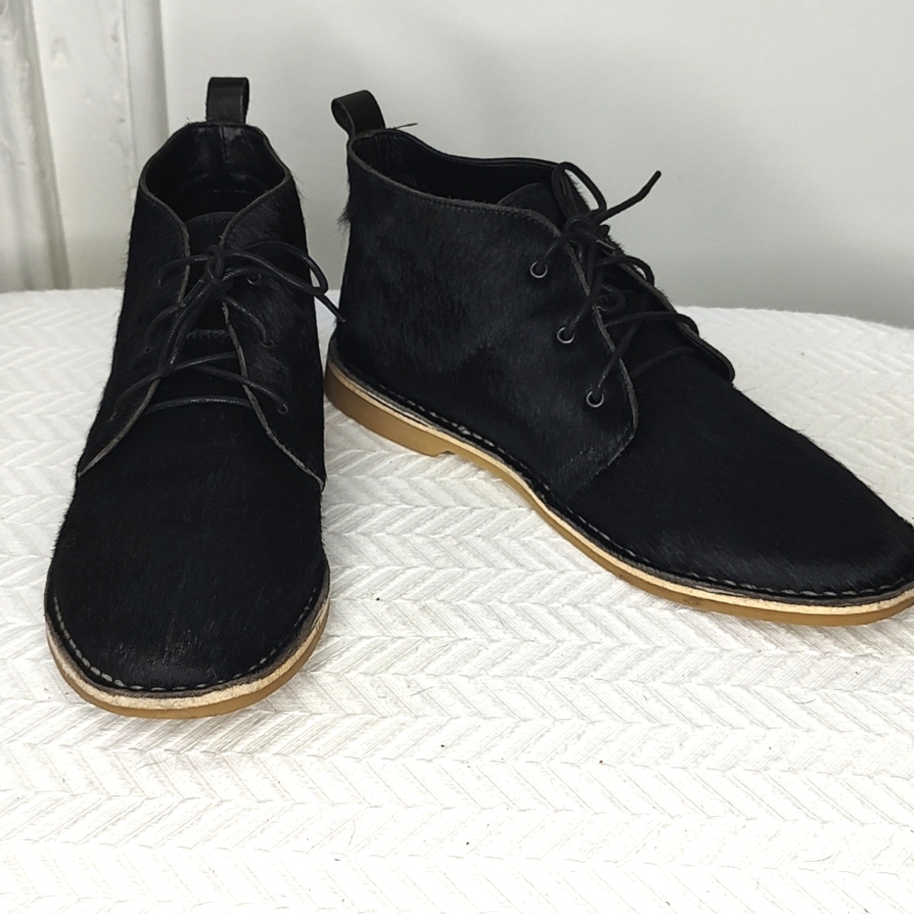 Zara Chukkas Black Calf Hair Sz 41  US 10 Pony Desert Boots